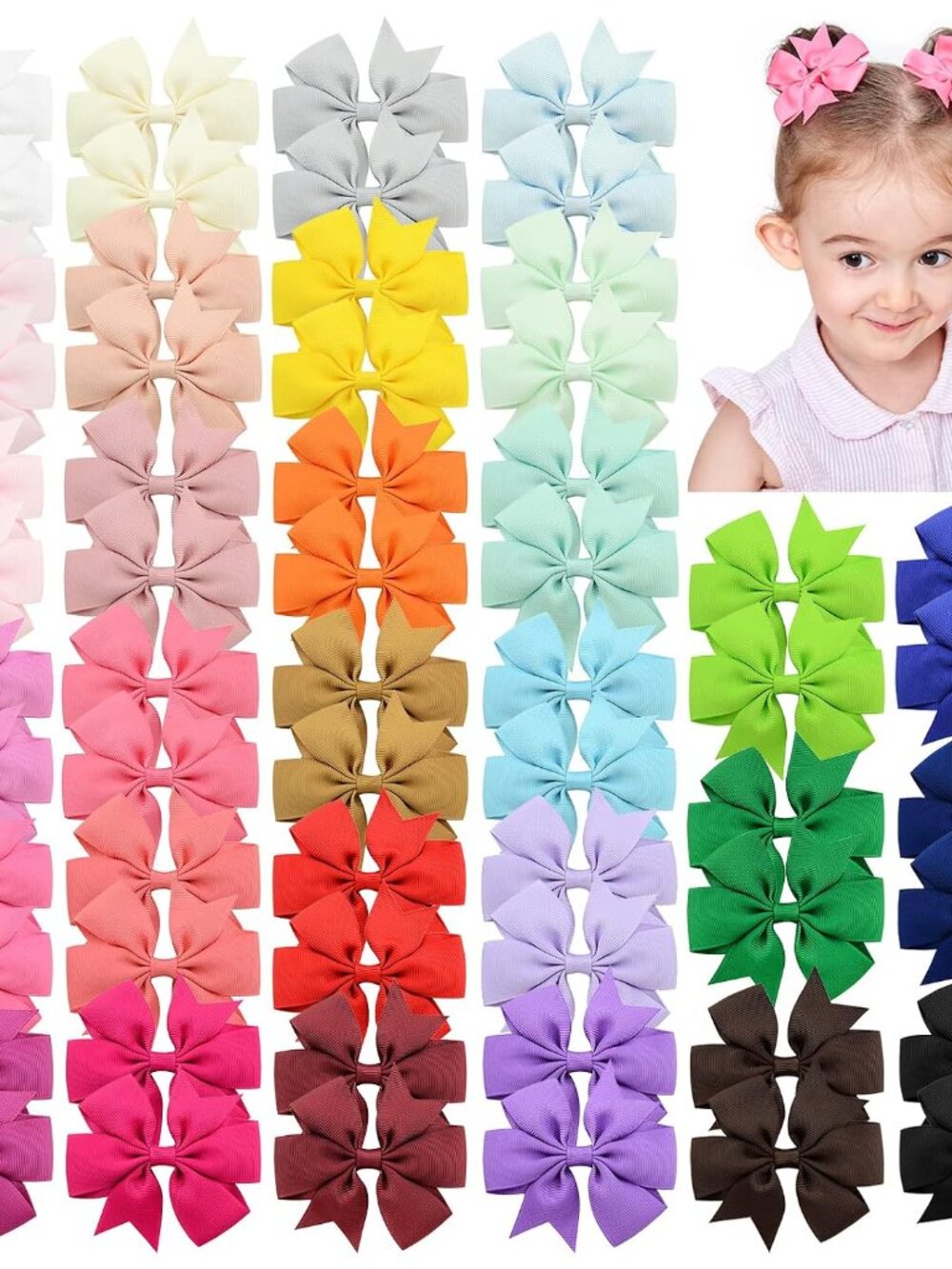 60pcs 3 Inches Boutique Grosgrain Ribbon Pinwheel Hair Bows for Baby Girls, Todd